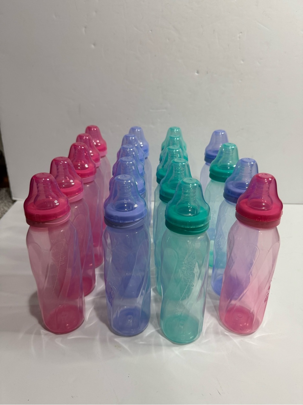 Huge Lot of 19 Evenflo Feeding Classic Tinted Pink / Purple / Teal  Baby Bottles